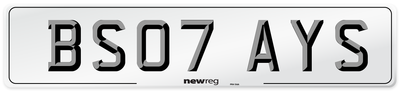BS07 AYS Number Plate from New Reg